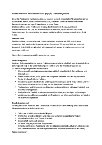 Stellenausschreibung Sachbearbeiter